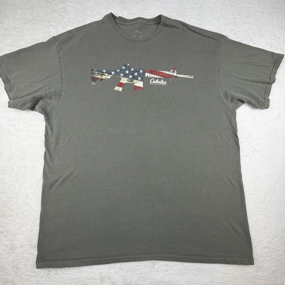 Cabelas American Flag Short Sleeve Tshirt Green Size XL